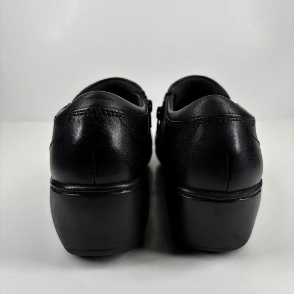 Clarks Channing Ann Women's US 11W Black Leather Comfort‎ Slip-On Wedge Loafers